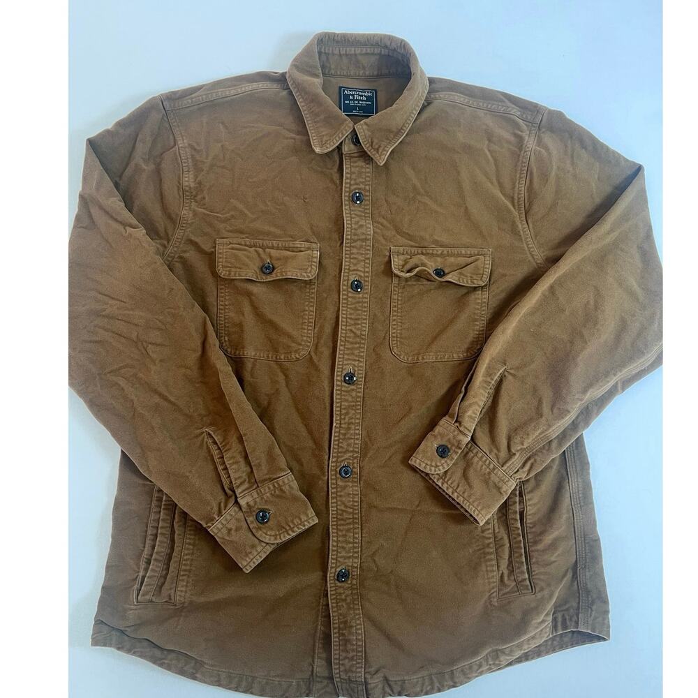 Abercrombie Fitch Mens Brown Chore Jacket Shirt Workwear Shacket Utility Cotton